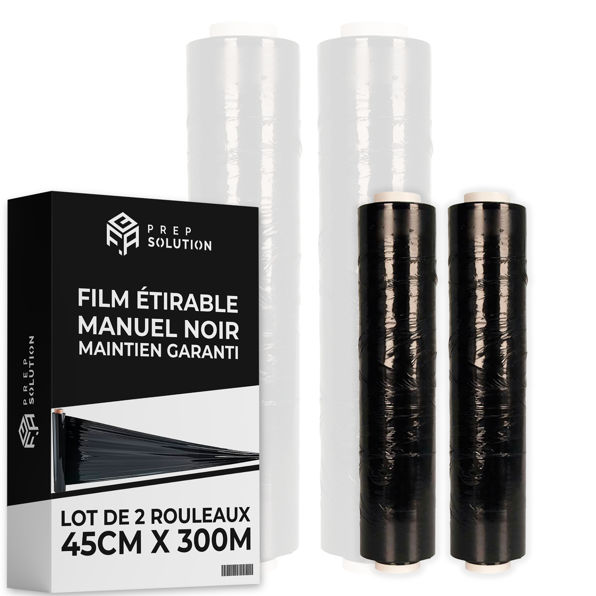 LOT DE 2 FILMS ÉTIRABLES MANUELS NOIRS - 15µ / 45 CM / 300 M